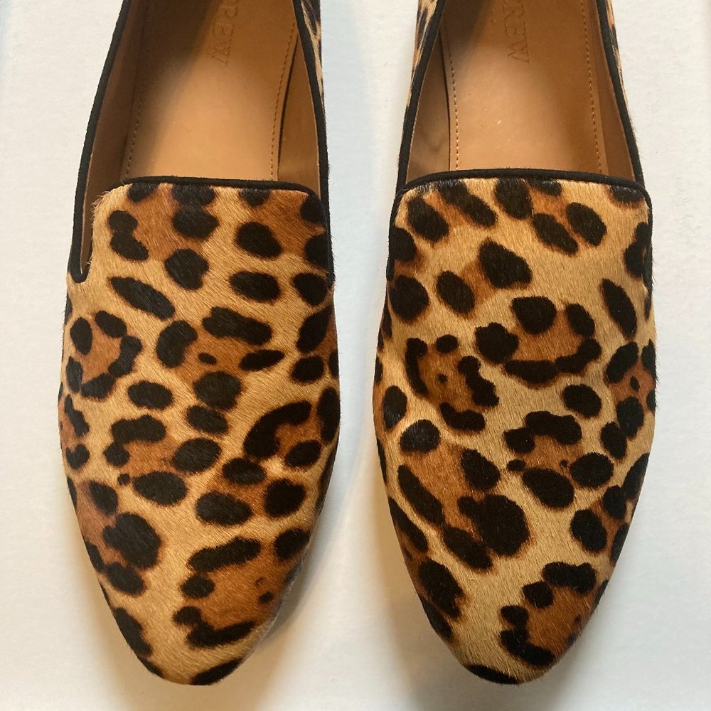 J. Crew Leopard Calf Hair Smoking Loafers, Size 10